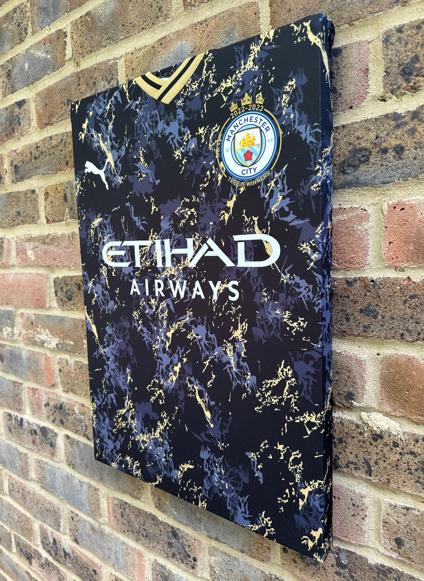 Manchester City 2022/23 Treble Winners Special Edition Football Shirt Memorabilia Canvas