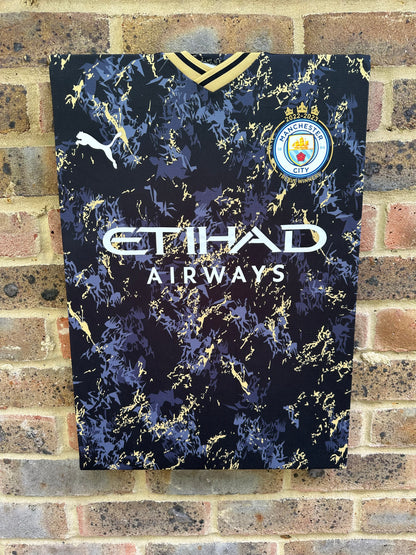 Manchester City 2022/23 Treble Winners Special Edition Football Shirt Memorabilia Canvas